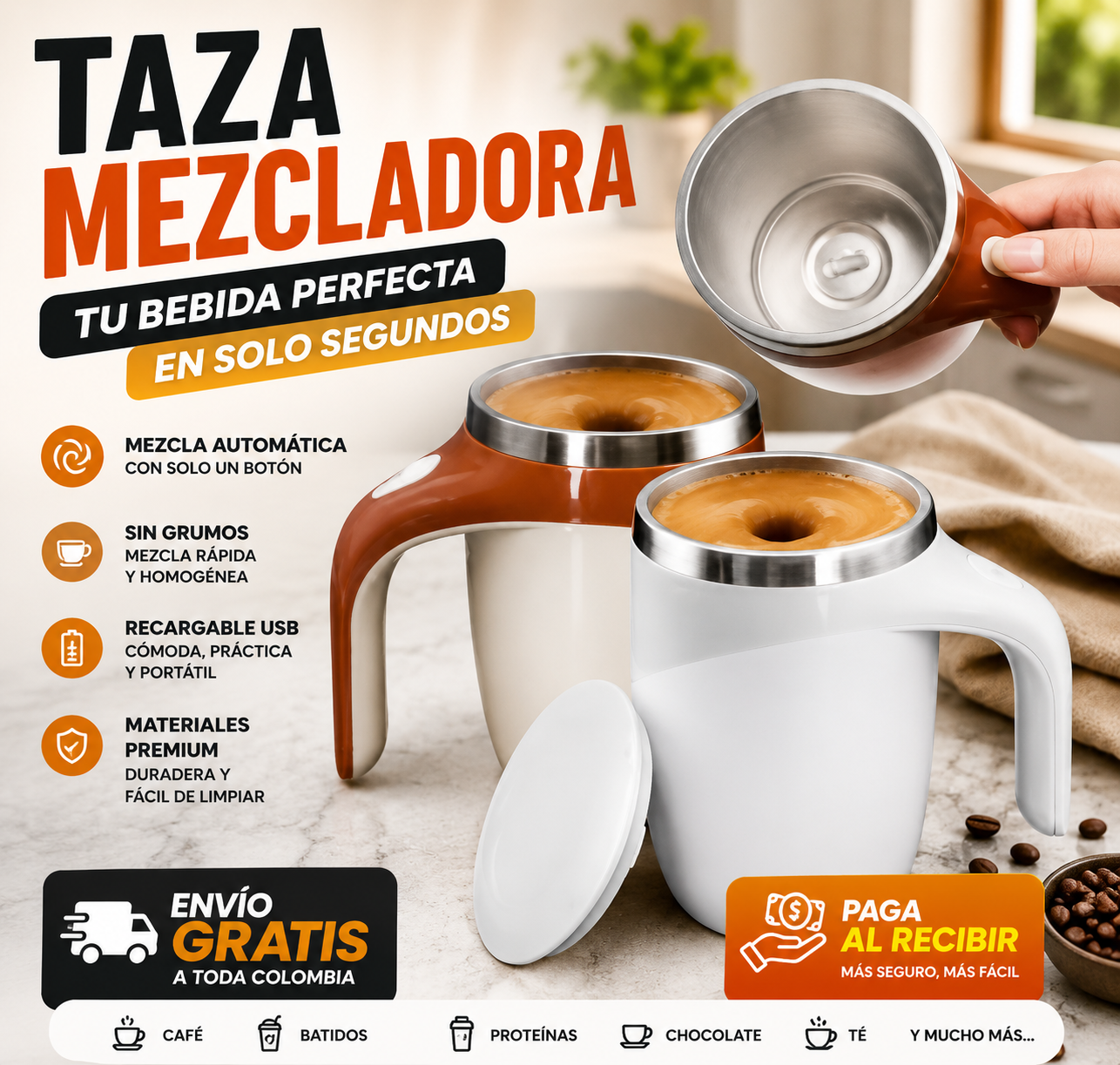 Taza Mezcladora Pro - MEZCLA TUS BEBIDAS EN SEGUNDOS SIN CUCHARAS NI ESFUERZO